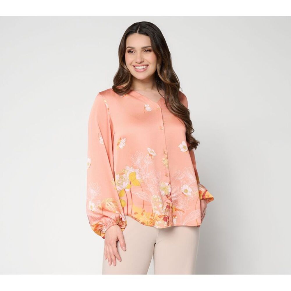 Dennis Basso Women's Top Sz L Make Your Selection: Printed DARK BEIGE A728029